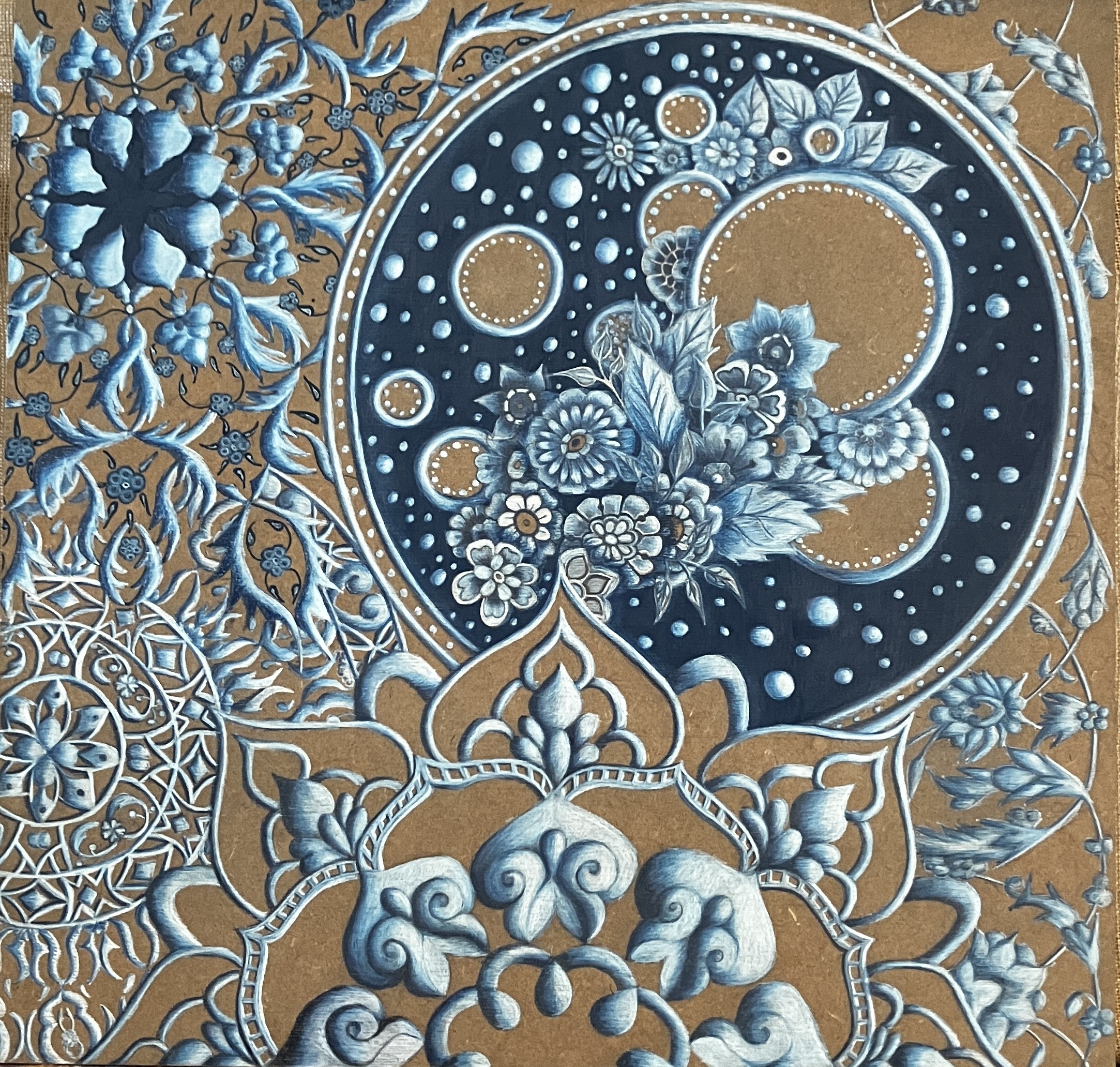 Dessin d'ornement au crayon cire et posca